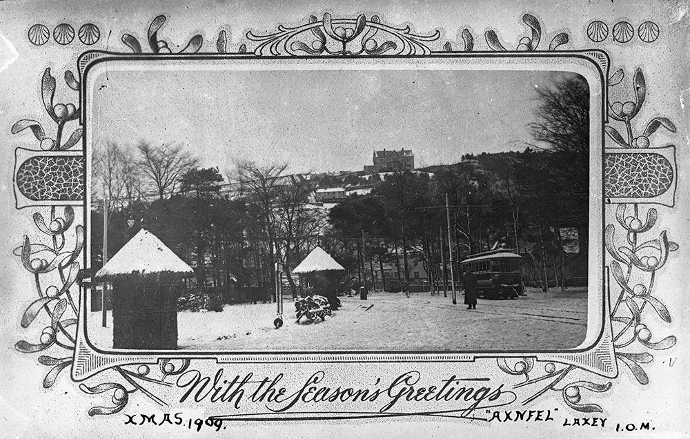 An old Christmas card circa 1909, with Axnfell up on the hill in the background.