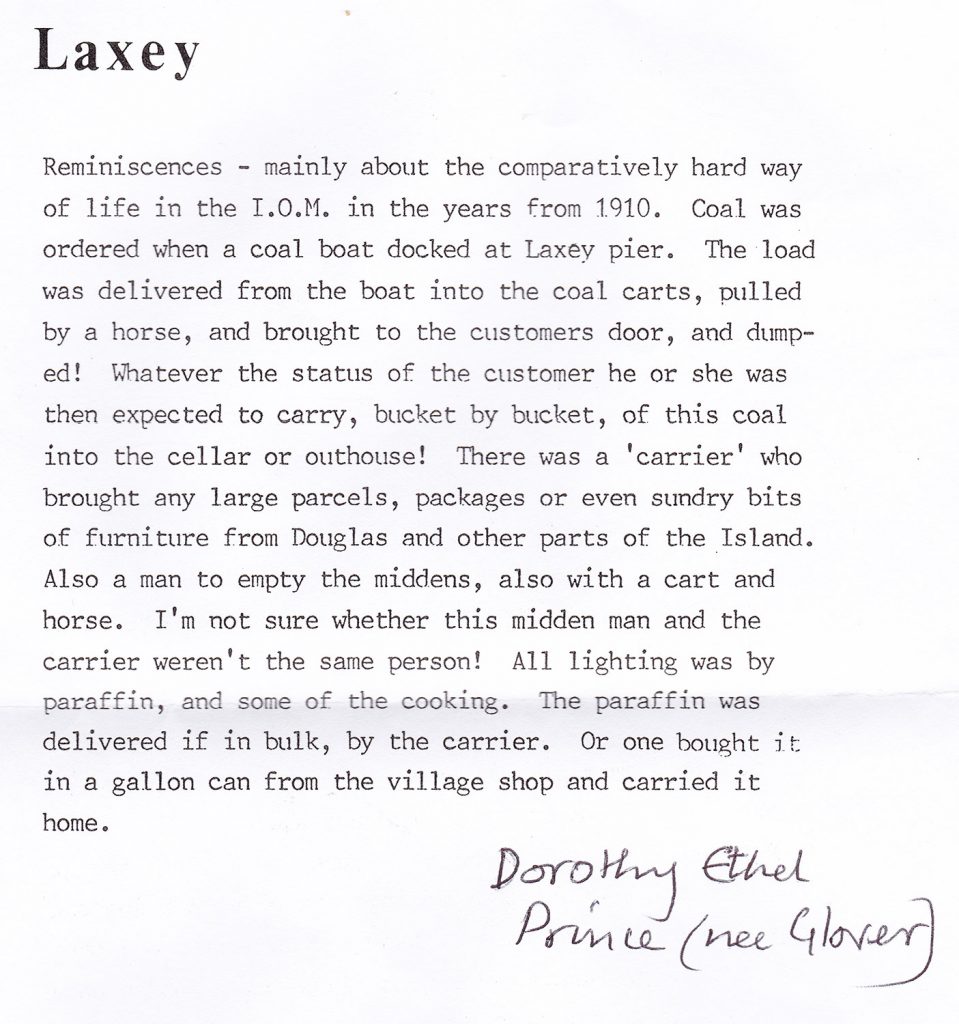 Ethels Note About Early Laxey